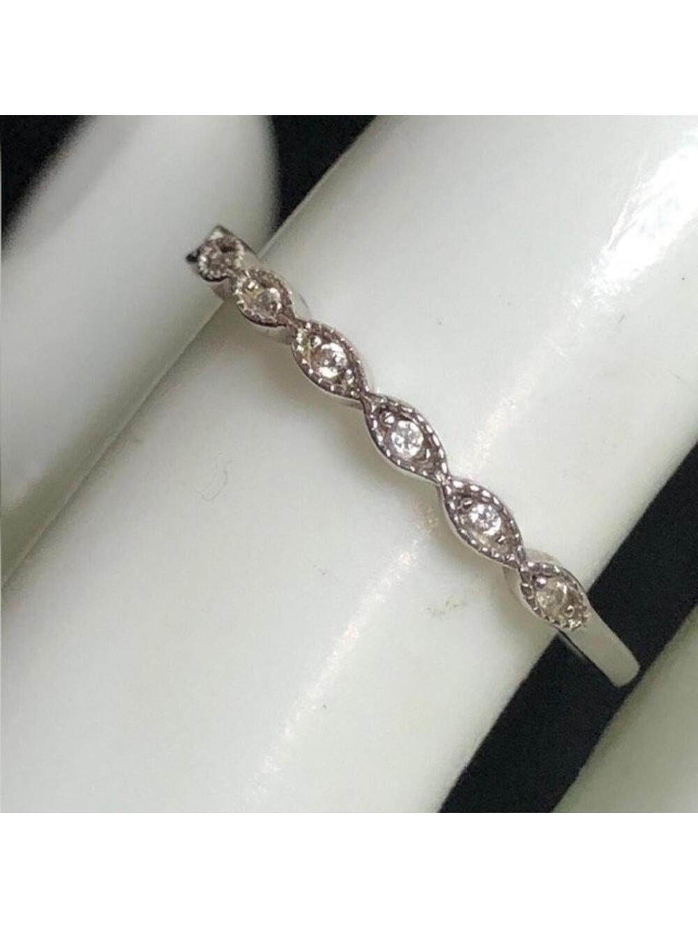 B0978 Sterling Silver IBB 925 Delicate cz Half Eternity Band Marquise sz 8
